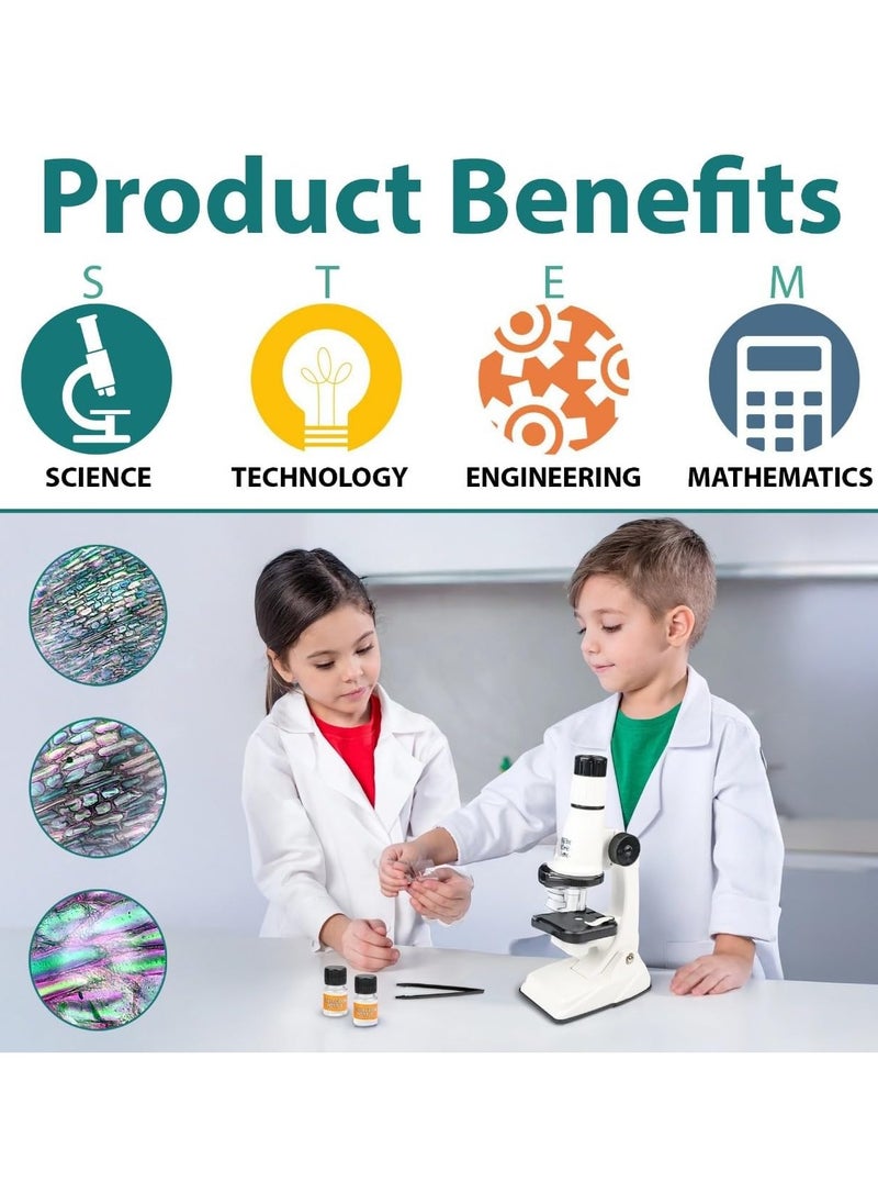 Microscope Kit - 200x 600x 1200x Birthday Gift Science Kits Best Educational Learning Toy Kids Experiment Ultimate  Ideas Boy Girl Age Year diy Education Set Stem Toys Labs Play Pocket