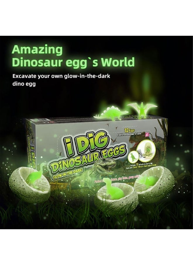 12 Pack Glow In The Dark Dinosaur Excavation Kit For Kids Educational STEM Fossil Digging Egg Activity Dig Up And Discover Real Dino