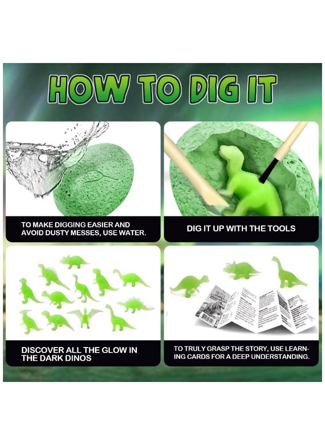 12 Pack Glow In The Dark Dinosaur Excavation Kit For Kids Educational STEM Fossil Digging Egg Activity Dig Up And Discover Real Dino