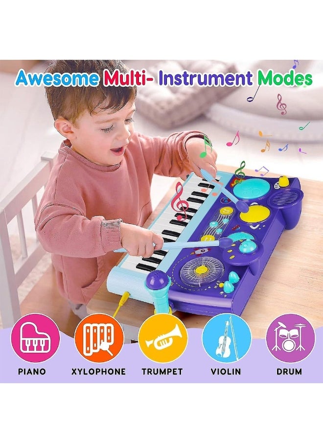 5 In 1 Toddler Musical Toys Piano Keyboard Xylophone Drum Set With Microphone For 1 Year Old Birthday Gifts