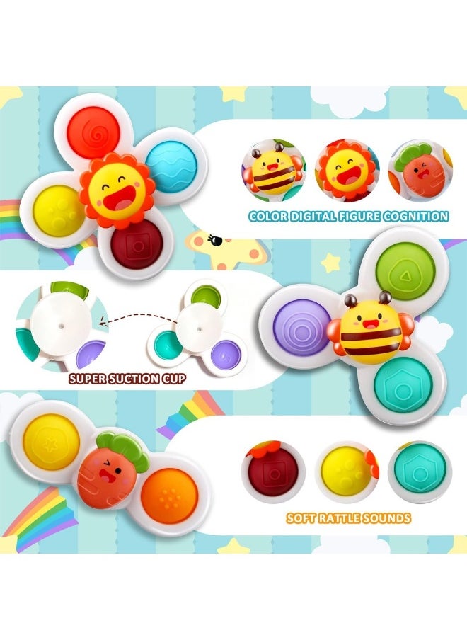 3Pcs Suction Cup Spinner Toys Spinning Top Baby Bath Toys Birthday Baby Gifts Sensory Toys