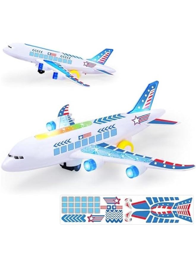Airplane Toys for Toddlers 3-5, Kids Play Airplanes Aeroplane Musical Plane with Flashing Lights and Sounds, Bump and Go Toy Airplane for Boys & Girls 2 3 4-7 8 9 Birthday Gift (DIY Sticker)