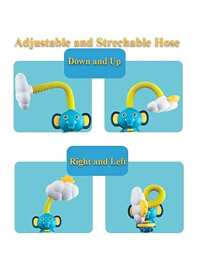 Bathtub Shower Head Toy, Elephant Electric Shower Sprinkler Toy for Kids Tub Shower Head Electric Water Pump Bath Toy Toddlers Hand Shower Sprinkler Bathtub Toy with 3 Suction Cups (Blue)