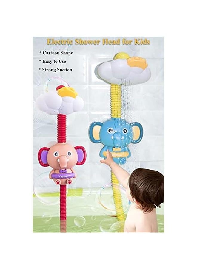 Bathtub Shower Head Toy, Elephant Electric Shower Sprinkler Toy for Kids Tub Shower Head Electric Water Pump Bath Toy Toddlers Hand Shower Sprinkler Bathtub Toy with 3 Suction Cups (Blue)