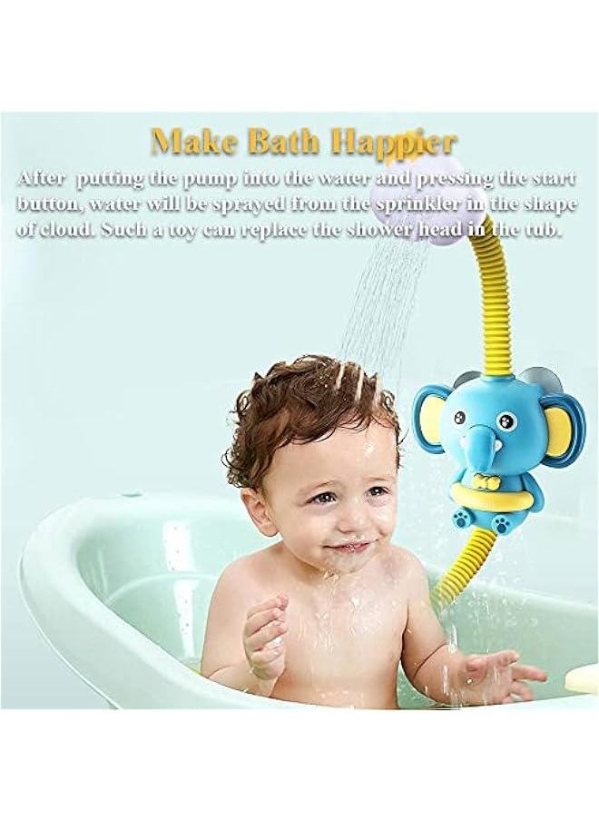 Bathtub Shower Head Toy, Elephant Electric Shower Sprinkler Toy for Kids Tub Shower Head Electric Water Pump Bath Toy Toddlers Hand Shower Sprinkler Bathtub Toy with 3 Suction Cups (Blue)
