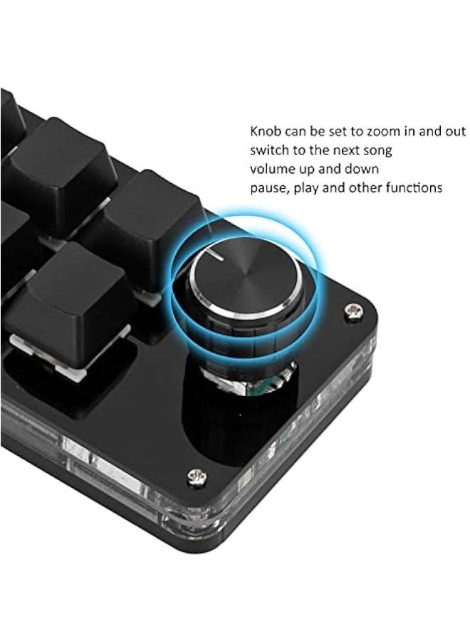 Mini Macro Mechanical Keyboard, Blue Switch 6 Key Fully Programmable Keyboard with Knob, Mini Shortcut Gaming Keypad, One Handed Mechanical Keyboard, C USB Wired (Black)