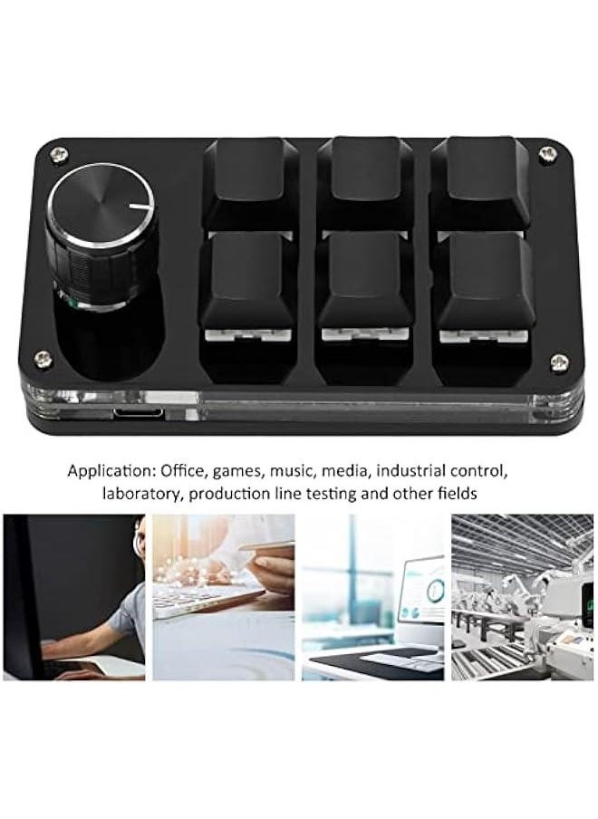 Mini Macro Mechanical Keyboard, Blue Switch 6 Key Fully Programmable Keyboard with Knob, Mini Shortcut Gaming Keypad, One Handed Mechanical Keyboard, C USB Wired (Black)