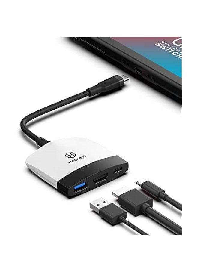 Switch Dock for Nintendo Switch OLED,  Portable TV Dock Charging Docking Station with HDMI and USB 3.0 Port Replacement Base Dock Set Type C to HDMI TV Adapter for MacBook Pro Air (Black White)