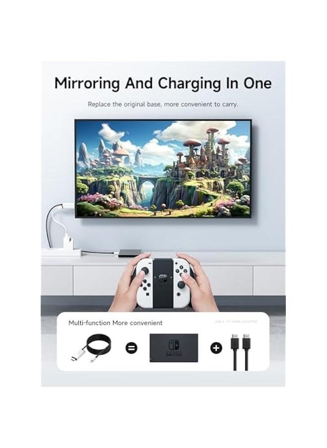 Switch Dock for Nintendo Switch OLED, USB C to HDMI Cable Adapter with 4K@60Hz HDMI, 100W Power Delivery, Type-C to HDMI Adapter for Laptop, Tablet, SteamDeck, ROG Ally (White 60Hz)