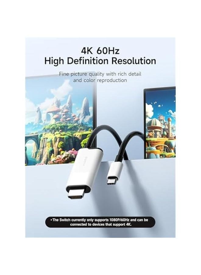 Switch Dock for Nintendo Switch OLED, USB C to HDMI Cable Adapter with 4K@60Hz HDMI, 100W Power Delivery, Type-C to HDMI Adapter for Laptop, Tablet, SteamDeck, ROG Ally (White 60Hz)