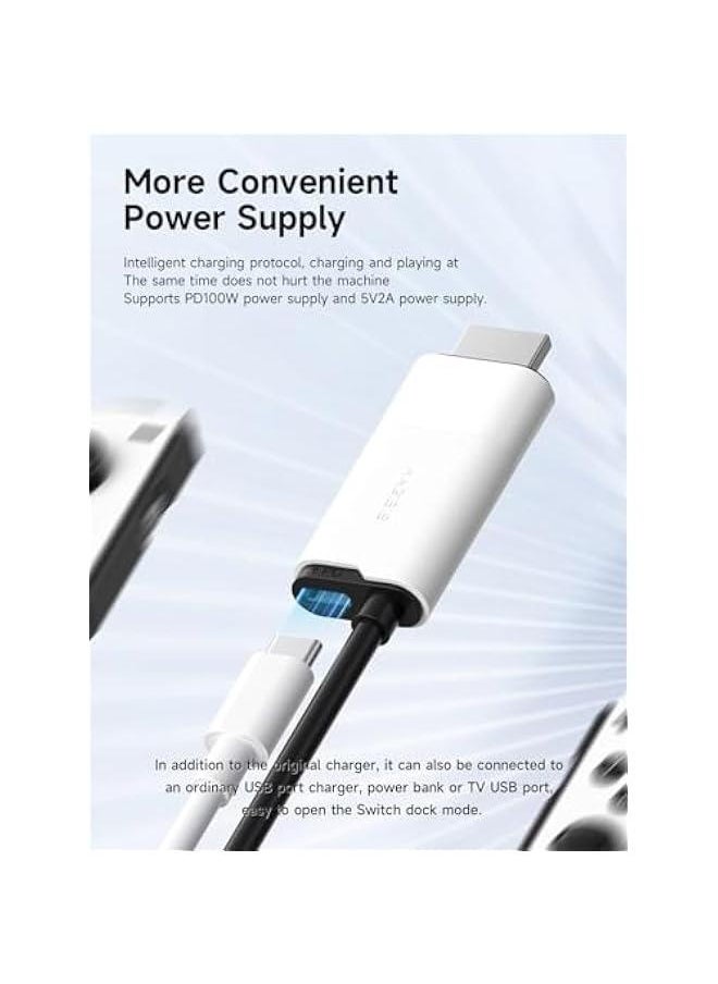 Switch Dock for Nintendo Switch OLED, USB C to HDMI Cable Adapter with 4K@60Hz HDMI, 100W Power Delivery, Type-C to HDMI Adapter for Laptop, Tablet, SteamDeck, ROG Ally (White 60Hz)