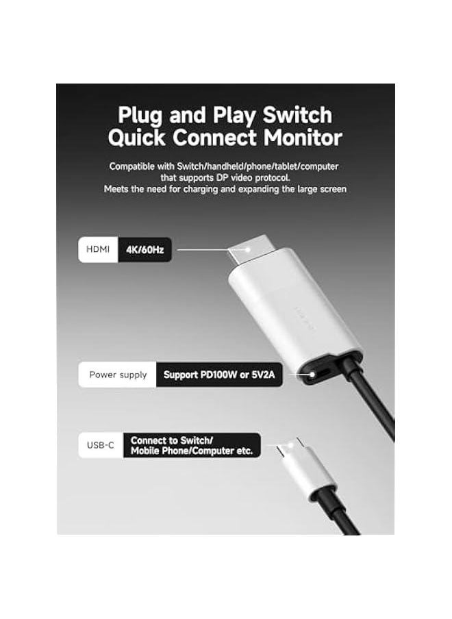 Switch Dock for Nintendo Switch OLED, USB C to HDMI Cable Adapter with 4K@60Hz HDMI, 100W Power Delivery, Type-C to HDMI Adapter for Laptop, Tablet, SteamDeck, ROG Ally (White 60Hz)