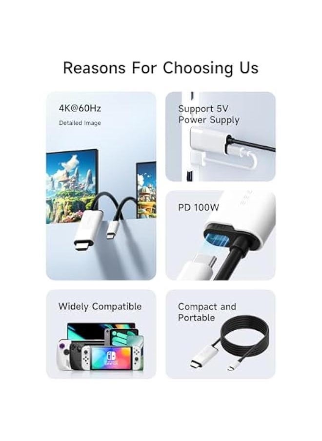 Switch Dock for Nintendo Switch OLED, USB C to HDMI Cable Adapter with 4K@60Hz HDMI, 100W Power Delivery, Type-C to HDMI Adapter for Laptop, Tablet, SteamDeck, ROG Ally (White 60Hz)