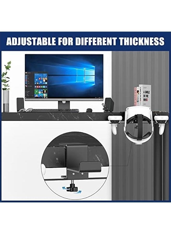 VR Stand VR Display Holder Under Desk Virtual Reality Headsets Metal Stand Storage Hook Universal Clamp on Desk Hanger Hooks for Oculus Quest 2/Quest/Rift S, HTC Vive Pro, PSVR 2