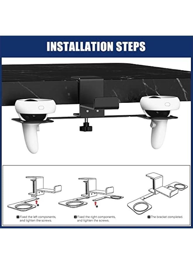 VR Stand VR Display Holder Under Desk Virtual Reality Headsets Metal Stand Storage Hook Universal Clamp on Desk Hanger Hooks for Oculus Quest 2/Quest/Rift S, HTC Vive Pro, PSVR 2