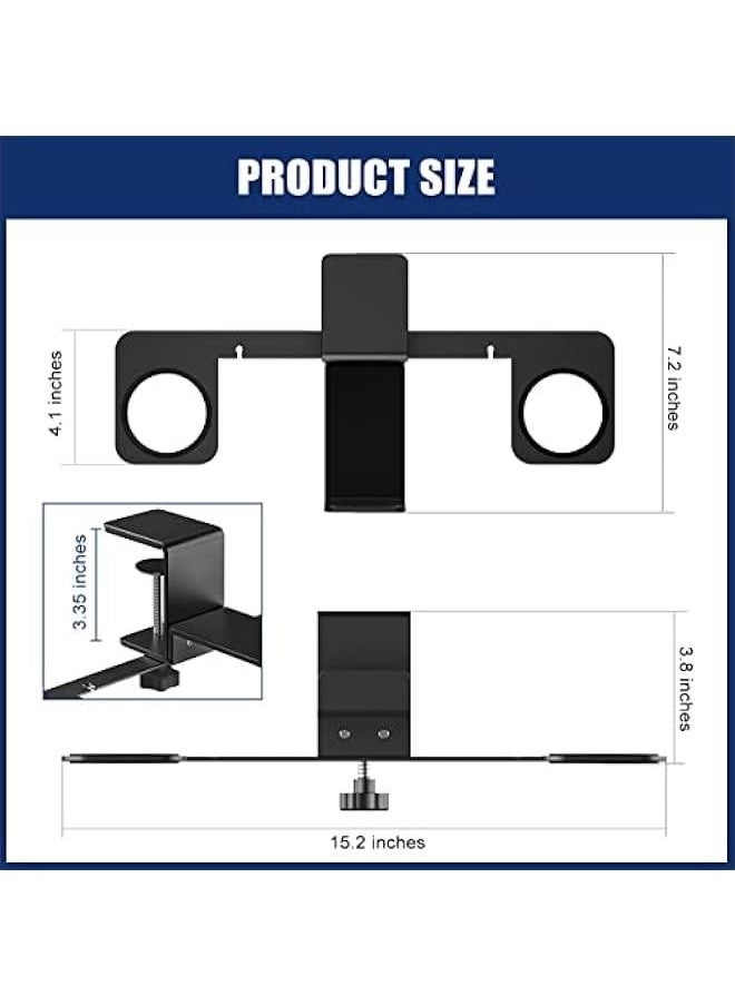 VR Stand VR Display Holder Under Desk Virtual Reality Headsets Metal Stand Storage Hook Universal Clamp on Desk Hanger Hooks for Oculus Quest 2/Quest/Rift S, HTC Vive Pro, PSVR 2