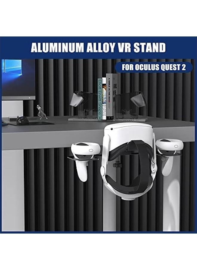 VR Stand VR Display Holder Under Desk Virtual Reality Headsets Metal Stand Storage Hook Universal Clamp on Desk Hanger Hooks for Oculus Quest 2/Quest/Rift S, HTC Vive Pro, PSVR 2