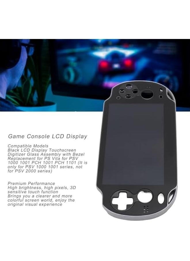 Black LCD Display Replacement for PS Vita for PSV 1000 1001 PCH 1001 PCH 1101, Professional Game Console Digitizer Glass Assembly with Frame Combo