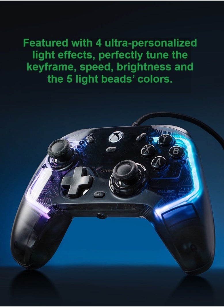 Colorful Light Gamepad Gamesir Kaleid Wired Game Controllers for Xbox Series X/S, Xbox One, Windows 10/11  Steam, Plug and Play Gaming Gamepad, Transparent Video with Hall Effect Joysticks/Hall Trig