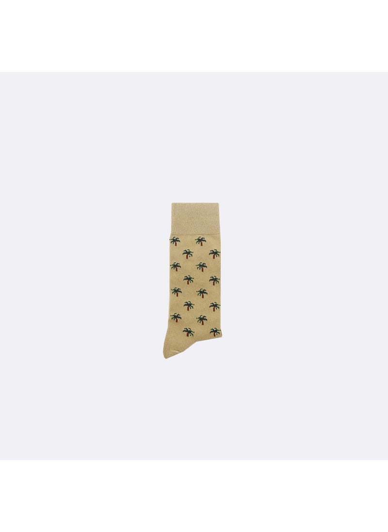 Set of 3X Socks - Sand and Kaki with Bird and Palm Trees