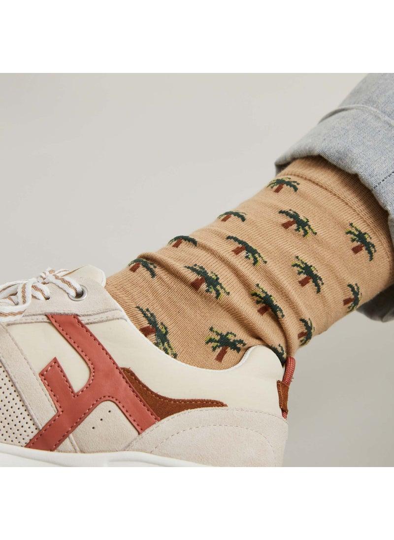 Set of 3X Socks - Sand and Kaki with Bird and Palm Trees