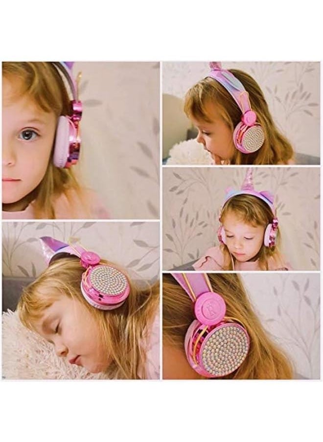Unicorn Kids Headphones for Girls Children Teens, Wired Headphones for Kids with Adjustable Headband, 3.5mm Jack and Over On Ear Headset w/Mic for School Birthday Xmas Unicorn Gift