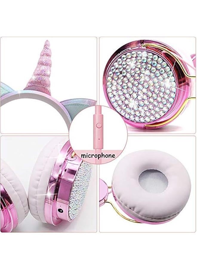 Unicorn Kids Headphones for Girls Children Teens, Wired Headphones for Kids with Adjustable Headband, 3.5mm Jack and Over On Ear Headset w/Mic for School Birthday Xmas Unicorn Gift