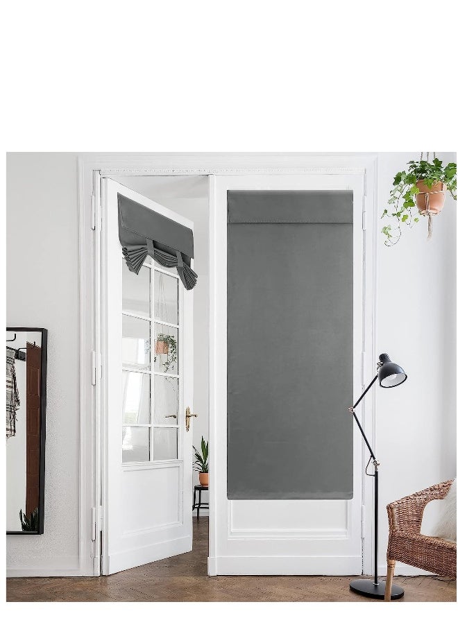 1 Panel French Door Curtains Privacy Blackout Curtains 26 X 68 Inch Grey Room Darkening for Glass Door Thermal Insulated Tie Up Shades Window Bedroom