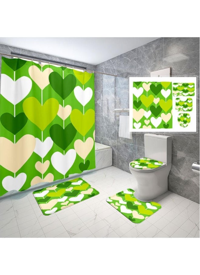 4 Piece Shower Curtain Sets With Non-Slip Rugs Toilet Lid Cover And Bath Mat Durable And Waterproof For Bathroom Decor Set