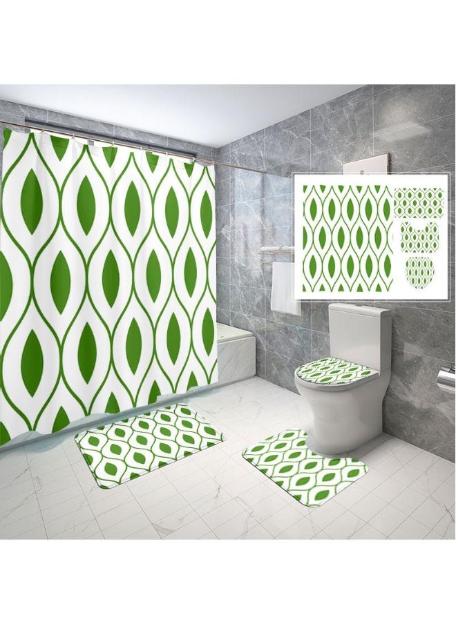 4 Piece Shower Curtain Sets With Non-Slip Rugs Toilet Lid Cover And Bath Mat Durable And Waterproof For Bathroom Decor Set
