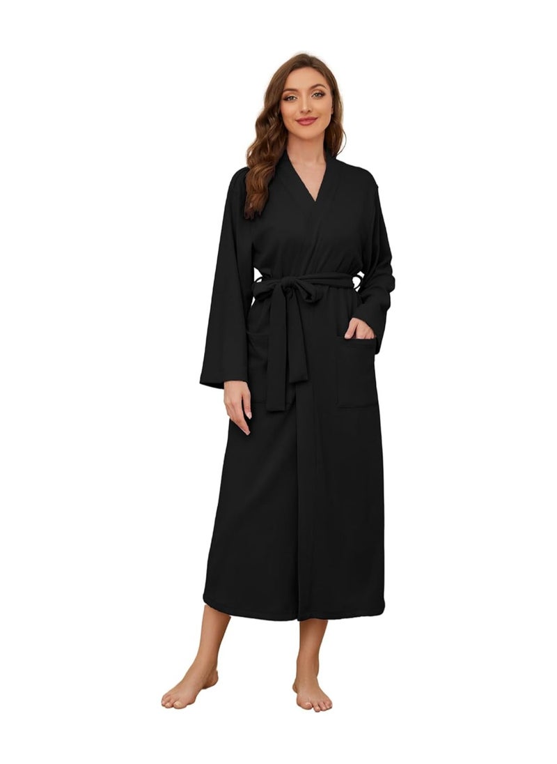 Women Robes Long Knit Bathrobe Soft Sleepwear Comfortable Ladies Stretch Loungewear