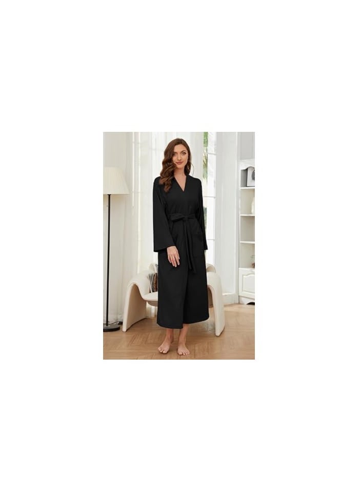 Women Robes Long Knit Bathrobe Soft Sleepwear Comfortable Ladies Stretch Loungewear
