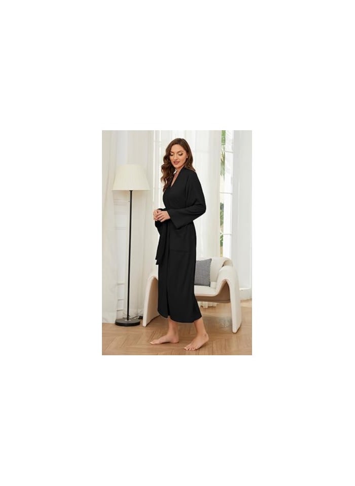 Women Robes Long Knit Bathrobe Soft Sleepwear Comfortable Ladies Stretch Loungewear
