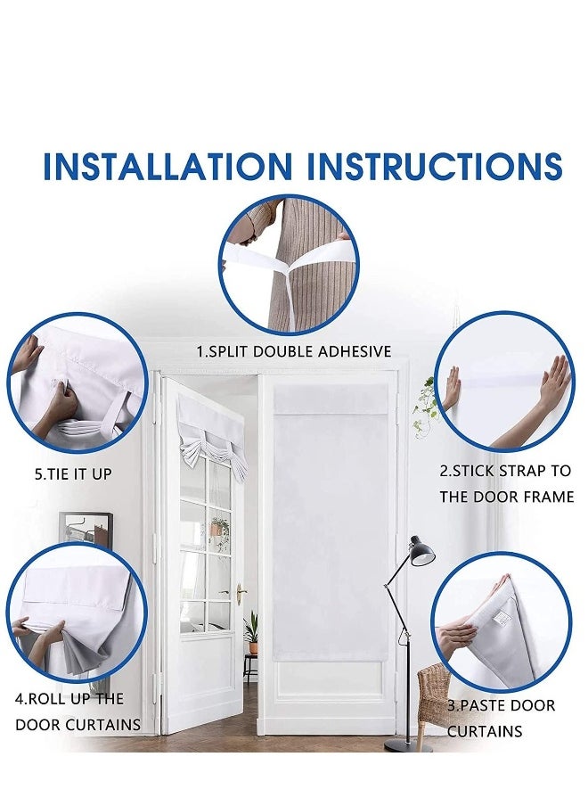 1 Panel French Door Curtains Privacy Blackout Curtains 26 X 68 Inch White Room Darkening for Glass Door Thermal Insulated Tie Up Shades Window Bedroom