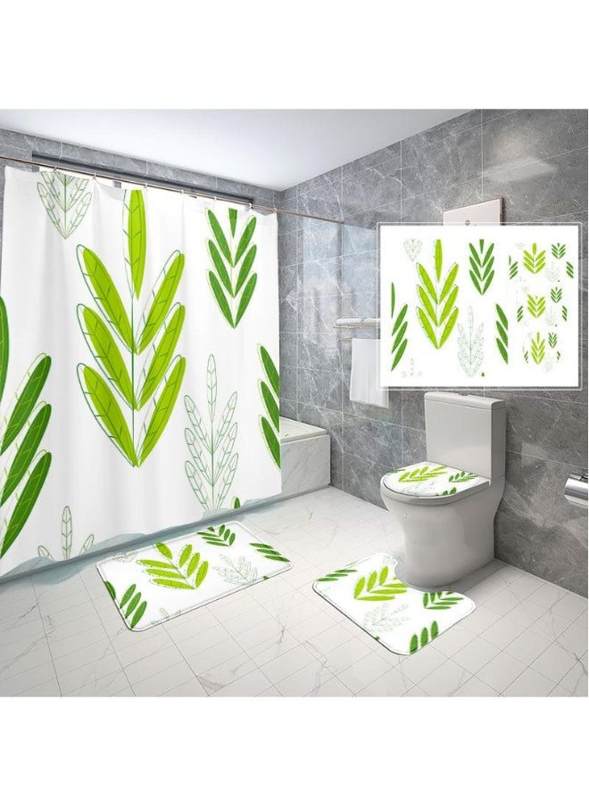 4 Piece Shower Curtain Sets With Non-Slip Rugs Toilet Lid Cover And Bath Mat Durable And Waterproof For Bathroom Decor Set