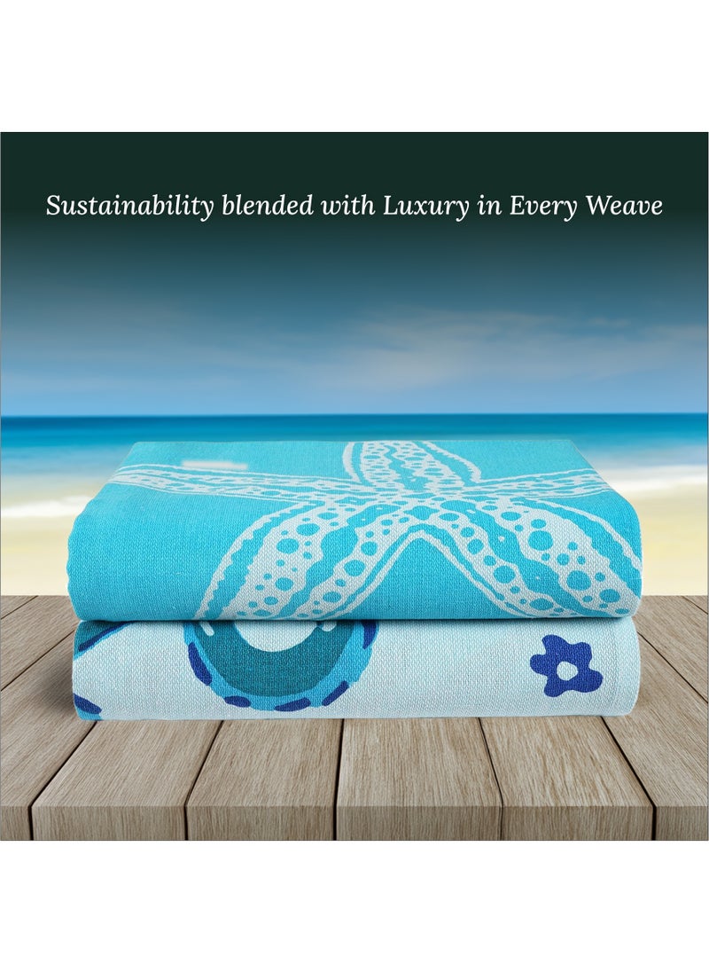 100% Cotton Beach Towels Set Pack of 2, 39x71 inches, Quick Dry and Highly Absorbent Towels,STARFISH & SERENADE