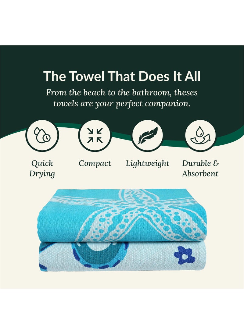 100% Cotton Beach Towels Set Pack of 2, 39x71 inches, Quick Dry and Highly Absorbent Towels,STARFISH & SERENADE