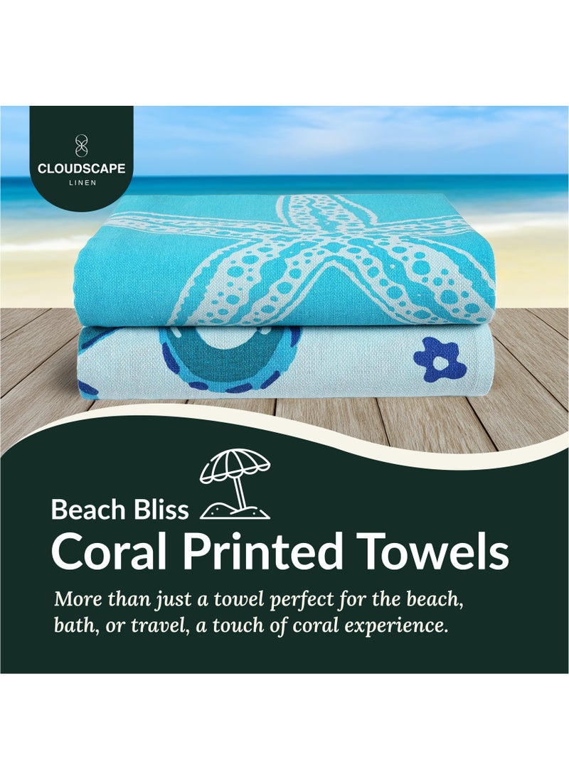 100% Cotton Beach Towels Set Pack of 2, 39x71 inches, Quick Dry and Highly Absorbent Towels,STARFISH & SERENADE