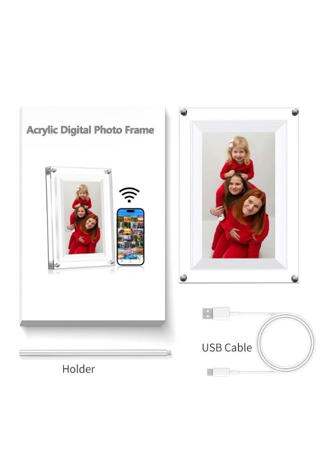 7 Inch Digital Picture Frame Acrylic Video Frame Digital Photo Frame With Memory 2000Mah Built In Battery Auto-Rotate Slideshow Easy Setup  For Heartfelt Gifts Birthday Gifts Hoilday Gifts