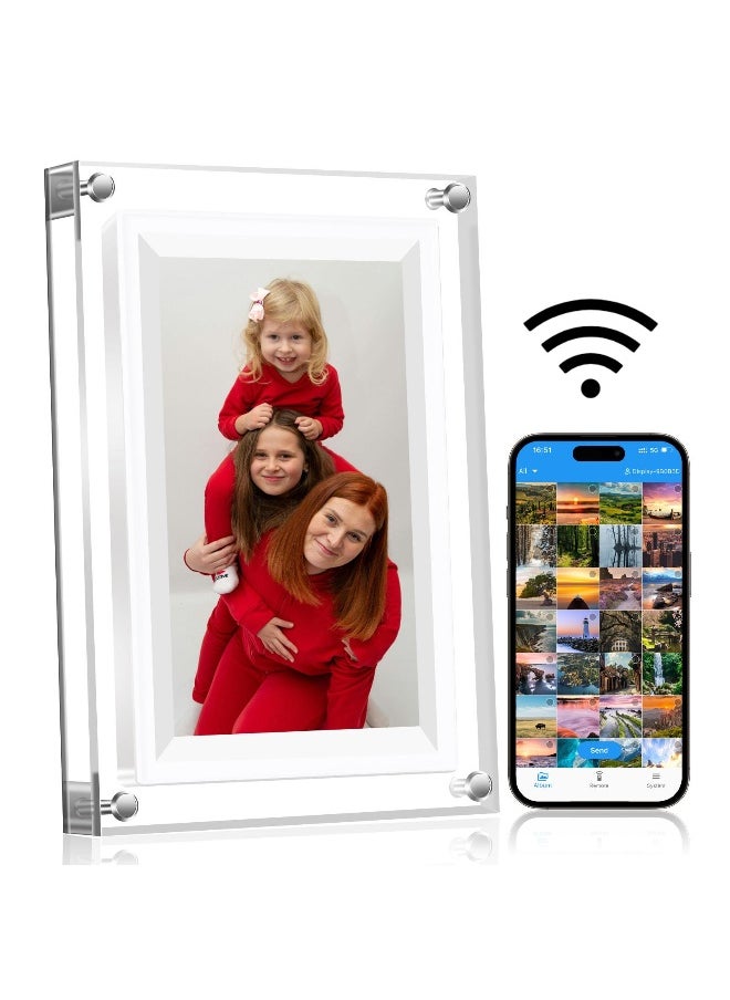 7 Inch Digital Picture Frame Acrylic Video Frame Digital Photo Frame With Memory 2000Mah Built In Battery Auto-Rotate Slideshow Easy Setup  For Heartfelt Gifts Birthday Gifts Hoilday Gifts