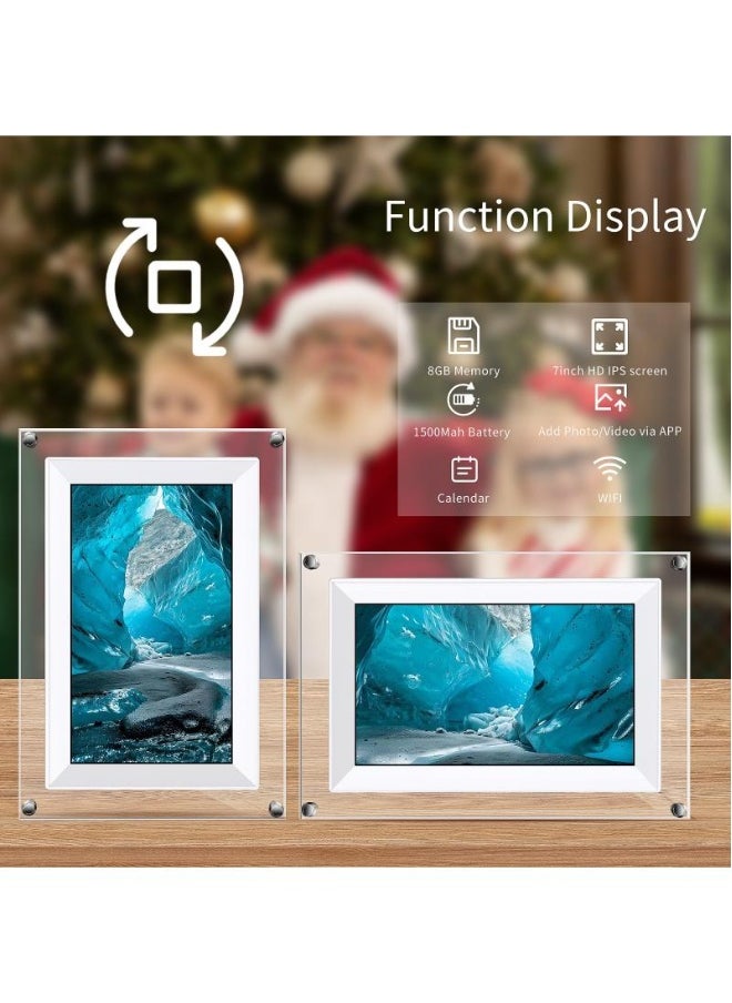7 Inch Digital Picture Frame Acrylic Video Frame Digital Photo Frame With Memory 2000Mah Built In Battery Auto-Rotate Slideshow Easy Setup  For Heartfelt Gifts Birthday Gifts Hoilday Gifts