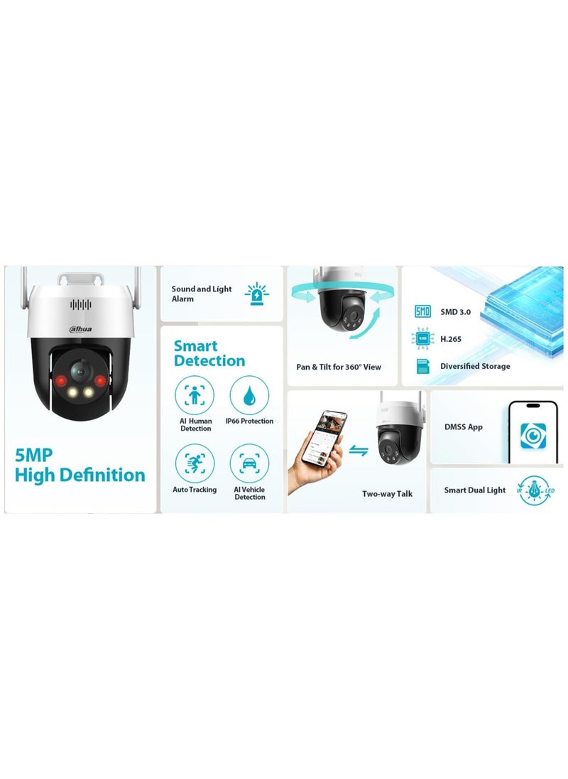 Dahua 5MP PTZ WiFi Network Camera - DH-P5AE-PV