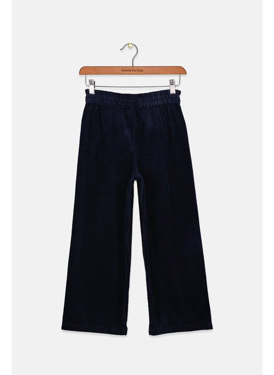 Kids Girl Regular Fit Textured Corduroy Pants, Navy