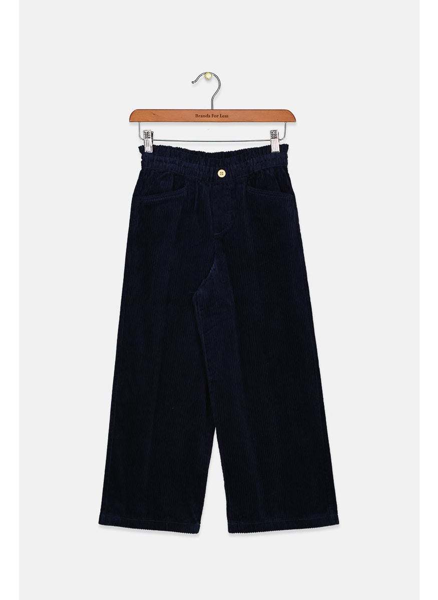 Kids Girl Regular Fit Textured Corduroy Pants, Navy
