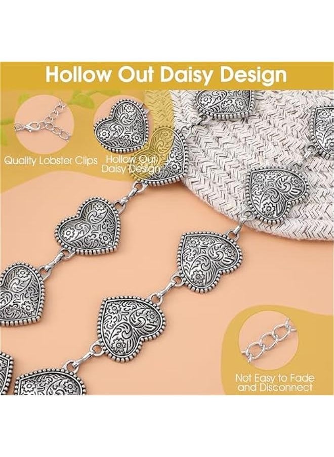 Western Heart Chain Belts for Women, Metal Concho Belt Trendy Cowgirl Boho Belt for Country Skirt Jeans Dresses Pants