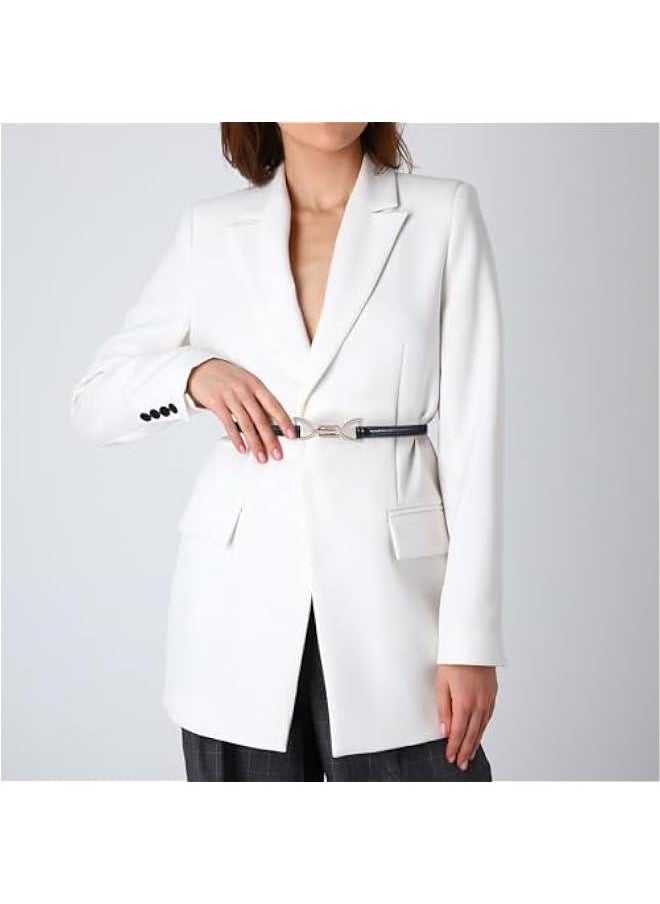 2Pcs Thin Belts for Women, Skinny Women Leather Belt Adjustable Black Belt for Women Dress Jeans with Gold Buckle