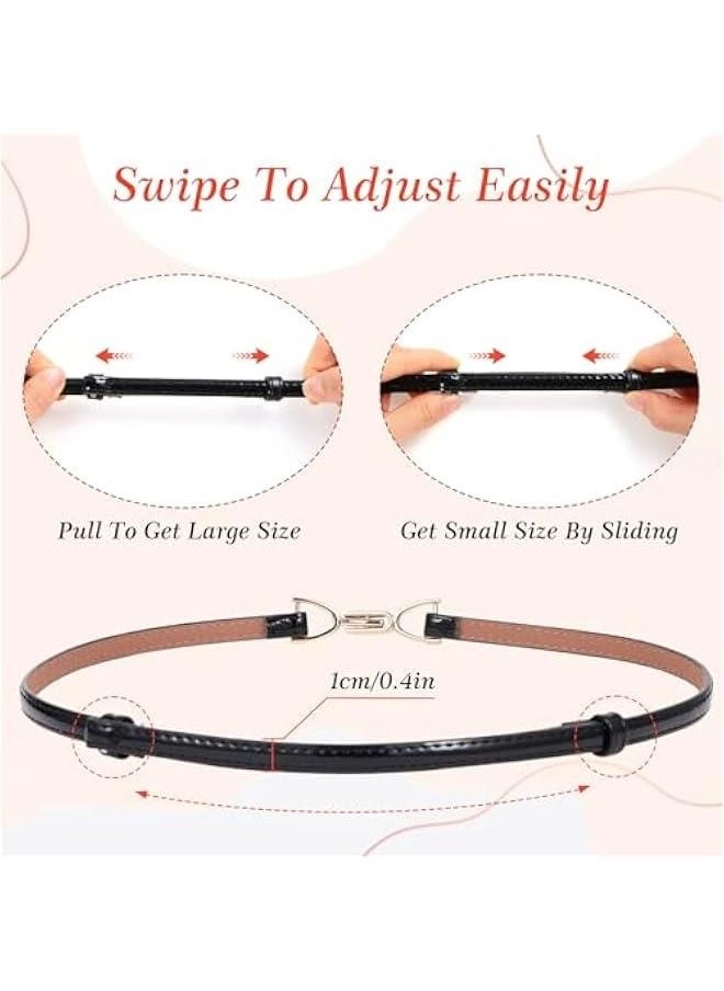 2Pcs Thin Belts for Women, Skinny Women Leather Belt Adjustable Black Belt for Women Dress Jeans with Gold Buckle