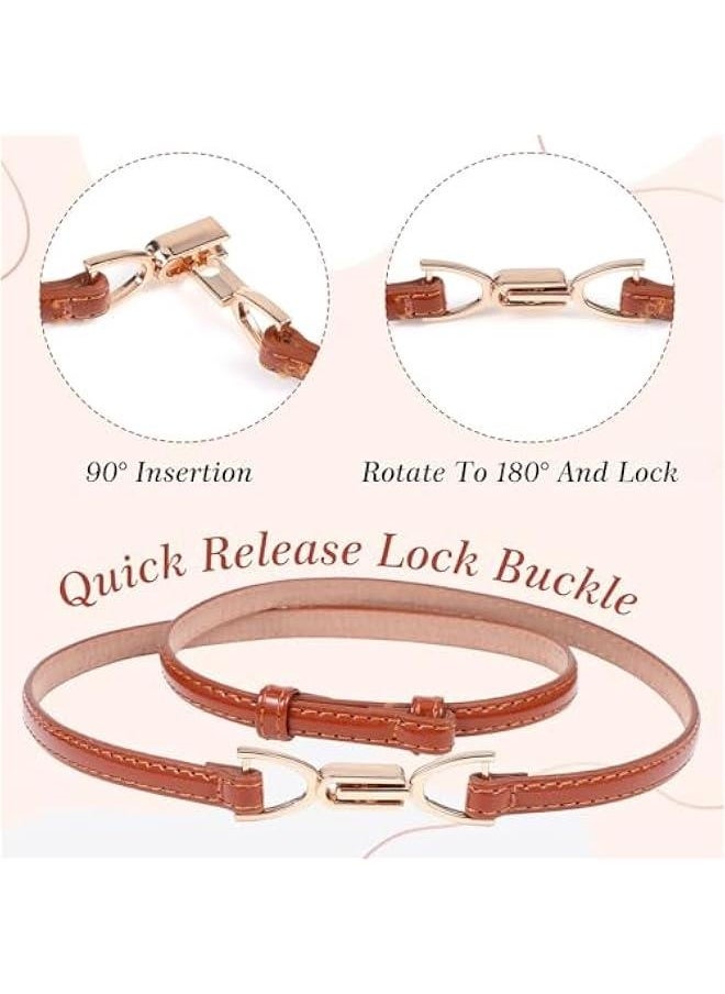2Pcs Thin Belts for Women, Skinny Women Leather Belt Adjustable Black Belt for Women Dress Jeans with Gold Buckle