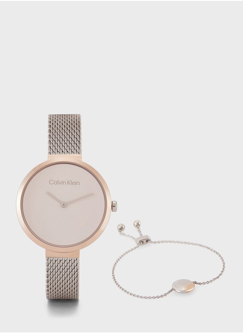 Timeless Mesh Strap Analog Watch & Bracelet