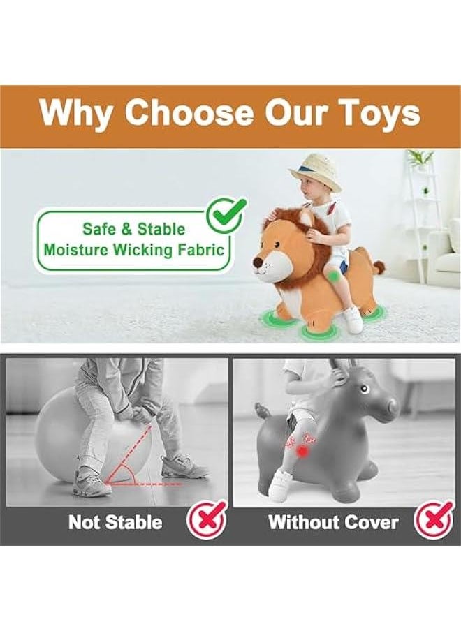 Bouncy Pals Lion Hopper Toy, Toddler Plush Bouncing Animal, Inflatable Ride on Bouncer W/Pump, Indoor Outdoor Hopping Horse, Kid Jumping Toy, Birthday Gift for 2 3 4 5 Year Old Boy Girl